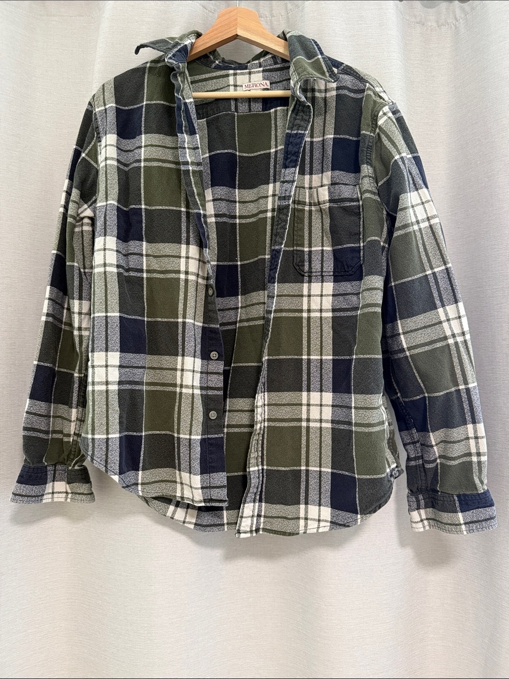 Merona Olive Green & Navy Plaid Button-Down Shirt